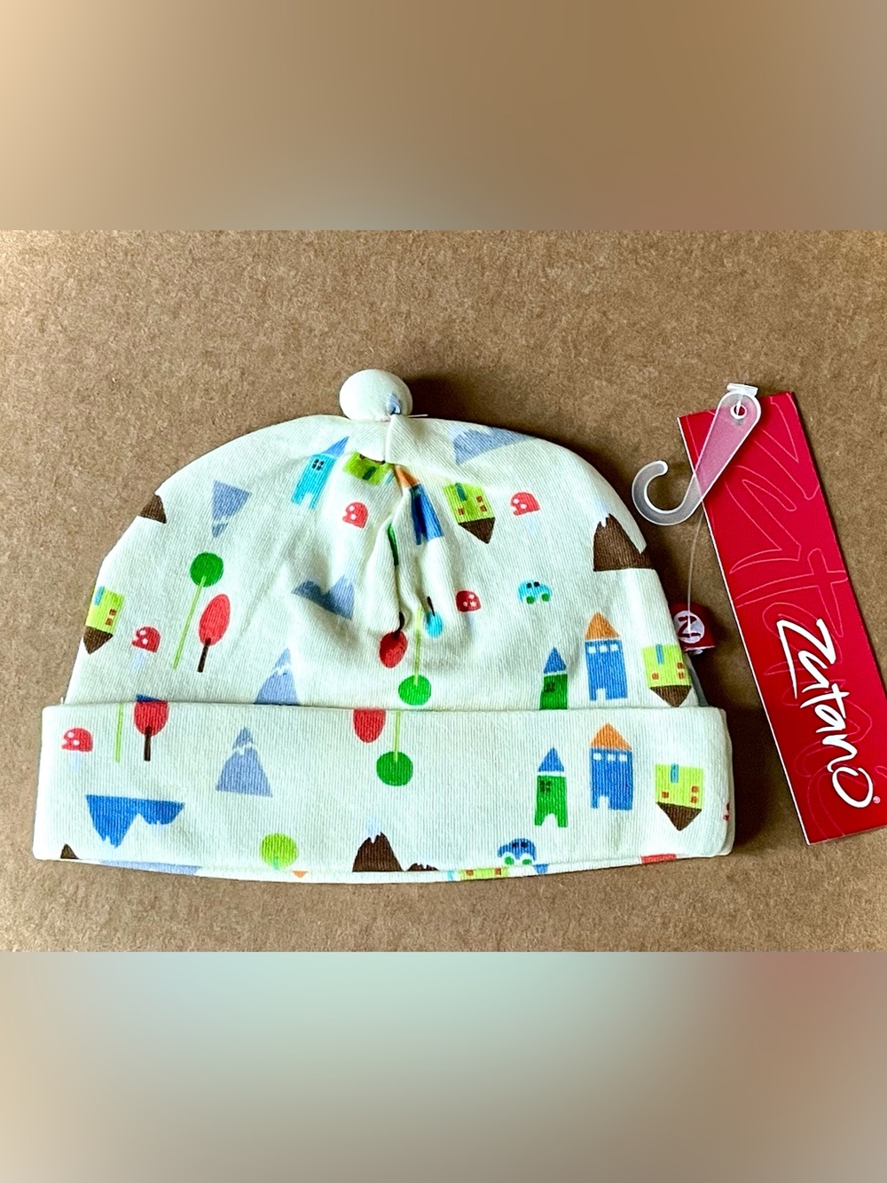 Zutano Cream Baby Beanie with Colorful Print